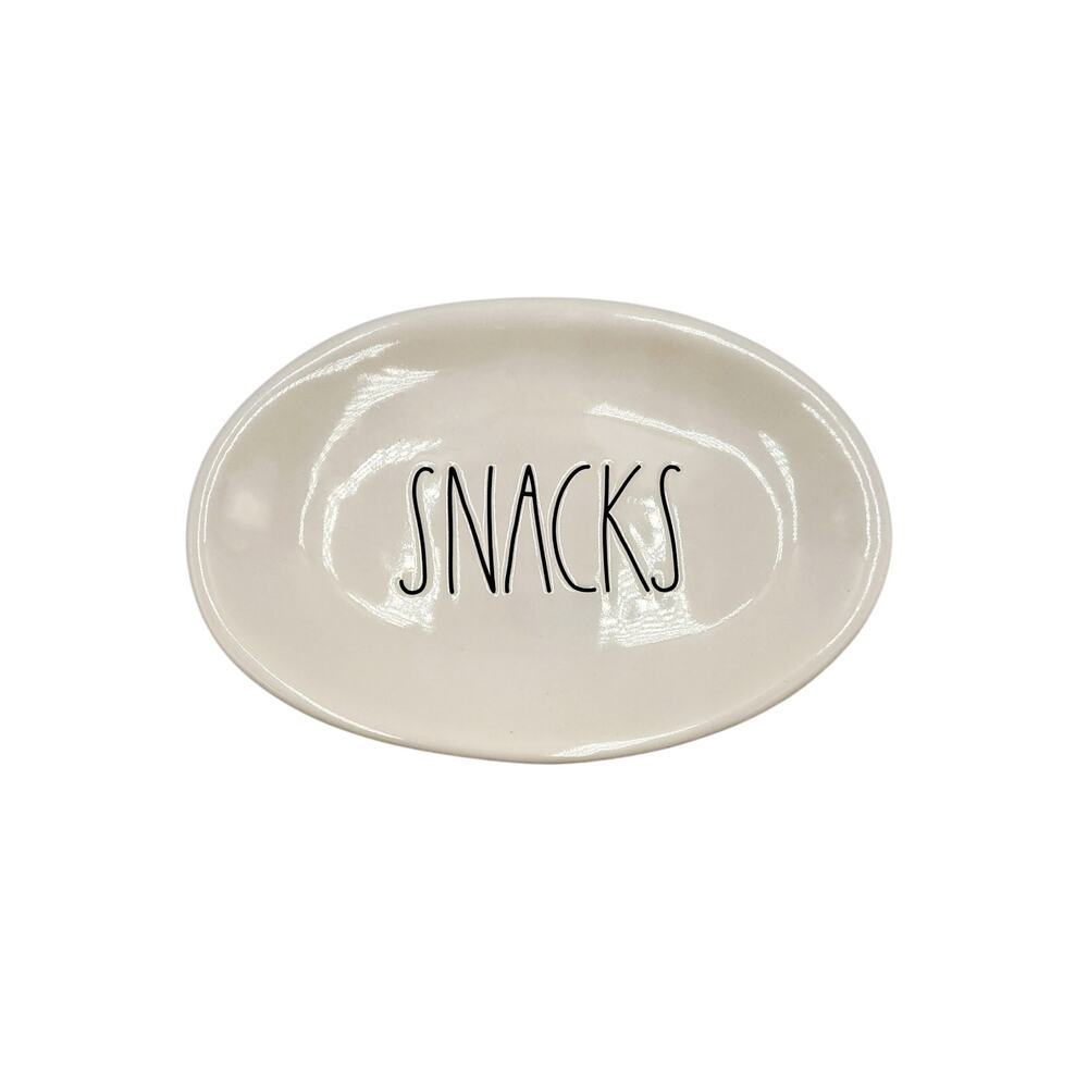 Rae Dunn Artisan Collection by Magenta "SNACKS" Glazed Ceramic Ceramic Oval Dish